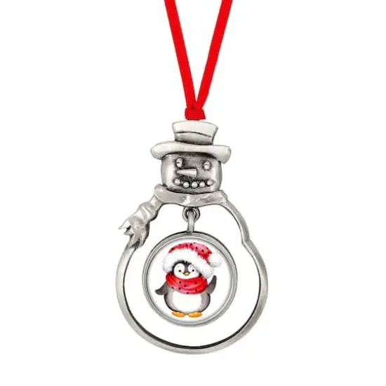 Snow Man Ornament With Colorized Quarter Penguin Coin {1}