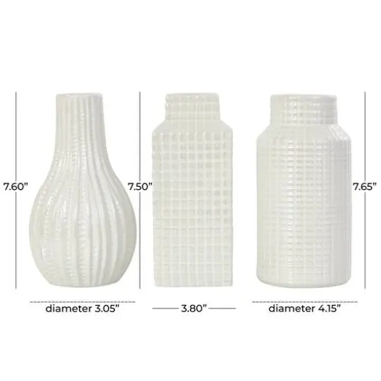 8" Cream Ceramic Geometric Textured Vase Set {8}