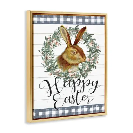 Stupell Industries Easter Bunny Wreath Phrase Floater Framed Art Gold {4}