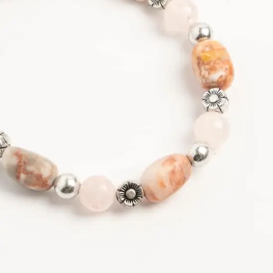 John Bead Pink Zebra Jasper & Rose Quartz Stretch Bracelet {3}