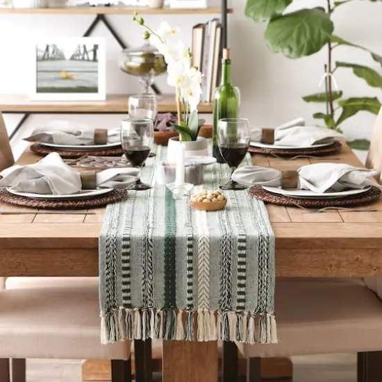 DII&reg; 108" Braided Stripe Table Runner Dark Green {6}