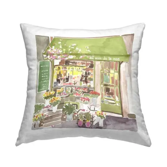 Stupell Industries French Flower Shop Green Botanical Storefront Throw Pillow, 18" x 18" {1}