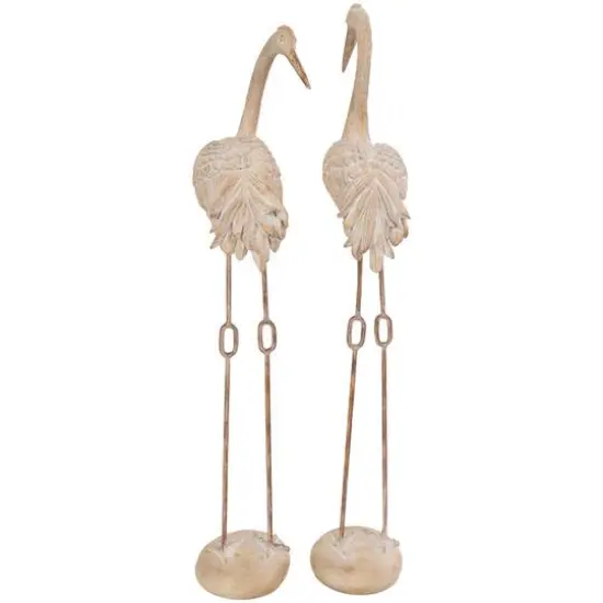 Cream Carved Crane Sculpture Set {4}