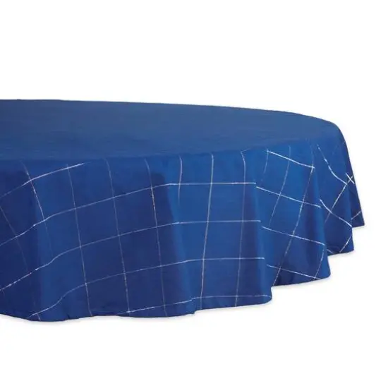 Blue Metallic Windowpane Tablecloth 70" Round {1}