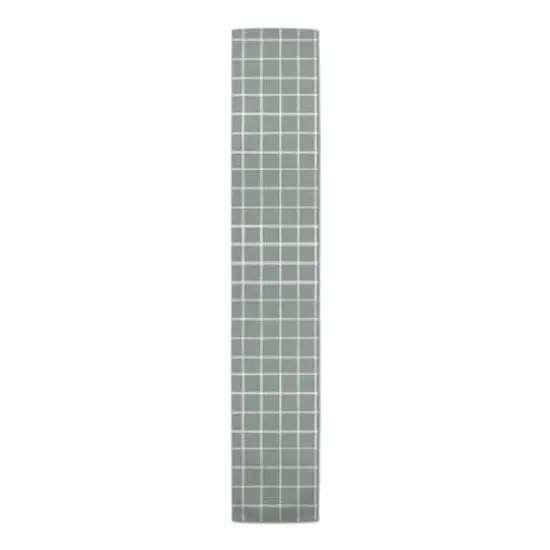 90" Sage Hand Grid Poly Twill Table Runner {1}