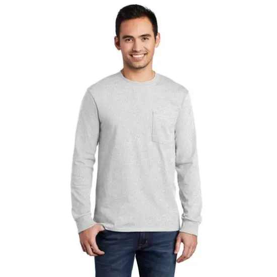 Port & Company&reg; Long Sleeve Essential Pocket T-Shirt Ash {3}