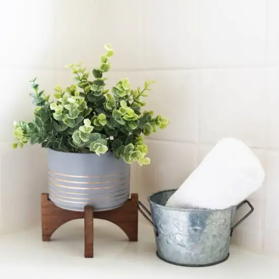 Flora Bunda&reg; 11.5" Gray Eucalyptus in Ceramic Pot on Wood Stand {4}