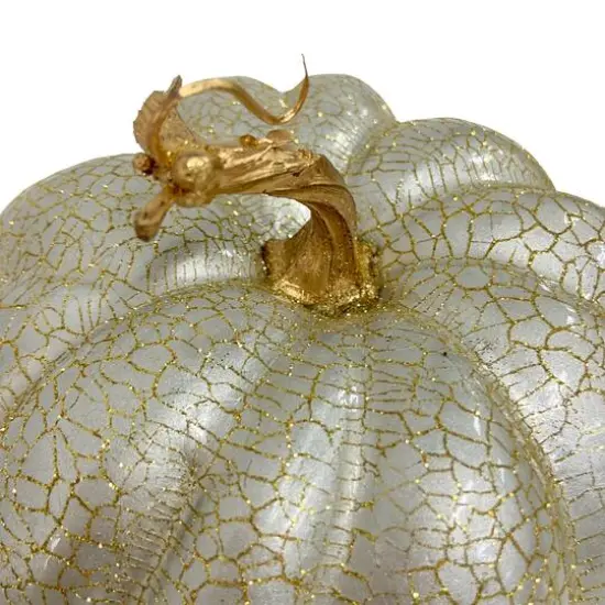 12" Champagne Gold Crackled Fall Harvest Pumpkin Decoration {5}