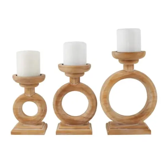 Brown Wood Circular Ring Candle Holder Set {4}