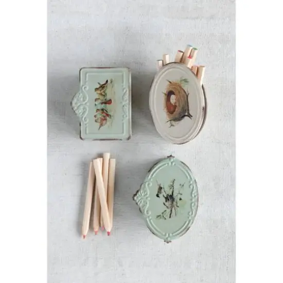 Hello Honey&reg; Bird Images Metal Boxes with Attached Lid Set, 3ct. {6}