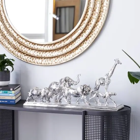 13" Silver Polystone Safari Animal Sculpture {9}