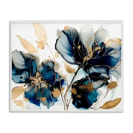 Stupell Industries Blue Swirling Modern Flowers Framed Giclee Art White {1}
