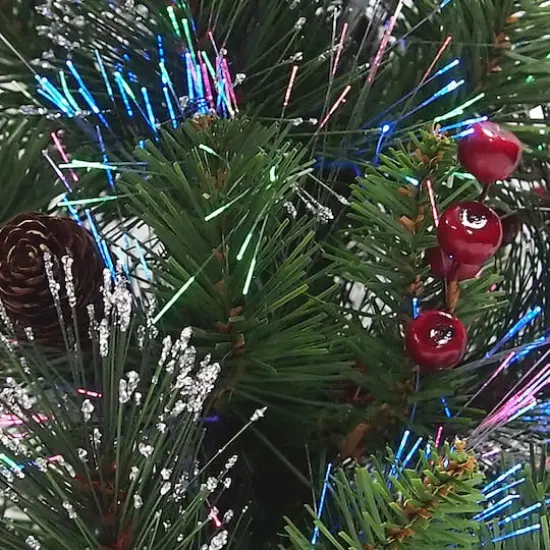 18" Fiber Optic Color Changing Ice Crestwood Artificial Christmas Tree with Silver Bristle, Pineones, Red Berries & Glitter {4}