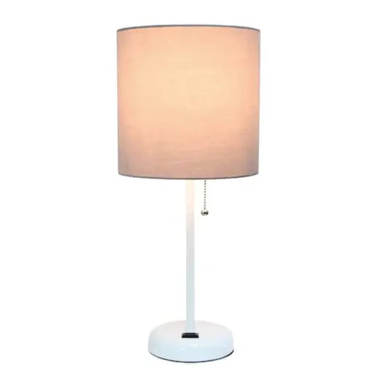 Creekwood Home Oslo 19.5" Power Outlet Table Lamp White Base/Gray Shade {5}