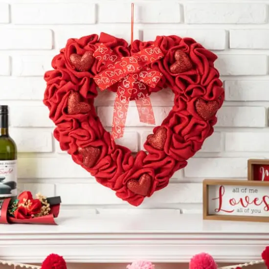 Glitzhome&reg; 19.25" Fabric Valentine's Heart Wreath {3}