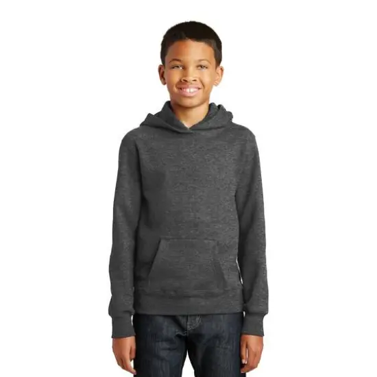 Port & Company&reg; Fan Favorite Youth Fleece Pullover Hooded Sweatshirt Dark Heather Grey {4}