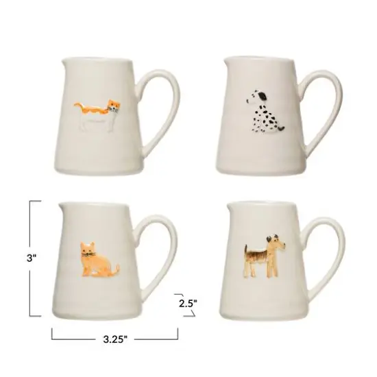 Hello Honey&reg; 3" Hand-Painted & Embossed Cat & Dog Ceramic Pitcher Mugs, 4ct. {1}