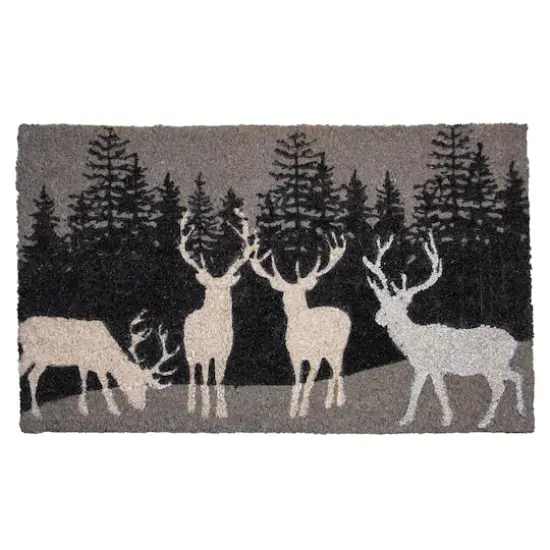 Natural Coir Forest Reindeer Christmas Doormat {1}