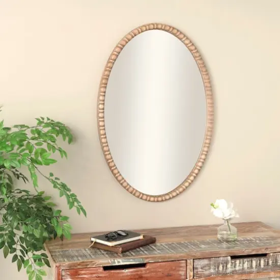 37" Brown Bohemian Framed Oval Wall Mirror {3}