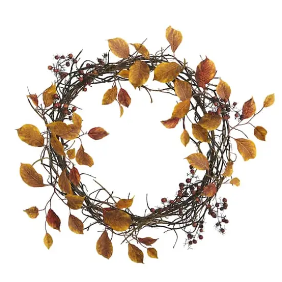19" Harvest Leaf, Berries & Twig Wreath {1}