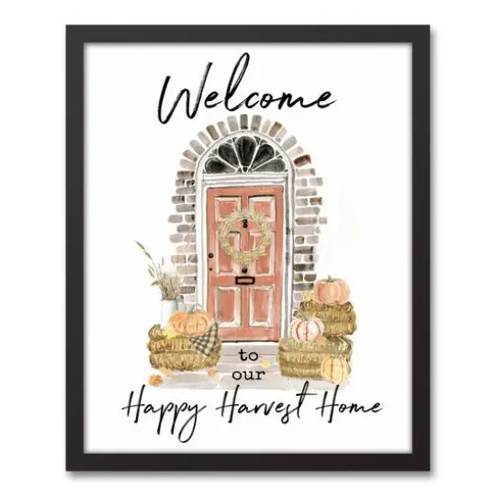 Happy Harvest Home Black Framed Canvas Wall Art {1}