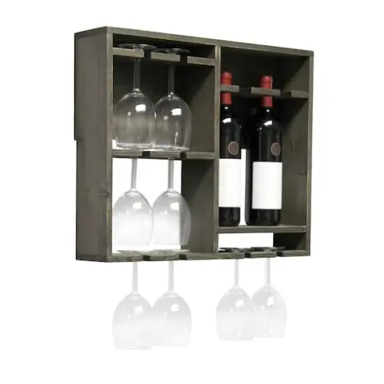 Elegant Designs Wall Mounted Wine Rack Shelf & Glass Holder Rustic Gray {6}