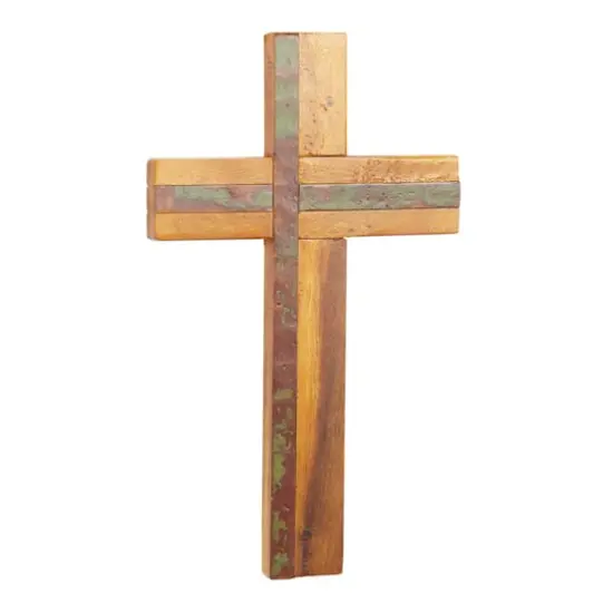 Brown Wood Industrial Cross Wall Decor, 20" x 12" x 2" {3}