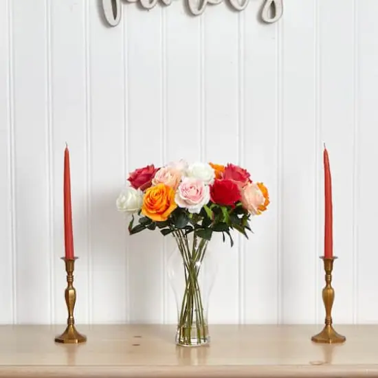 Assorted Blooming Roses with Vase {4}