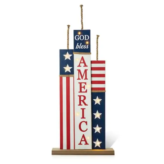 Glitzhome&reg; 36.25" Lighted Wood Patriotic Firecracker Porch D&eacute;cor {1}