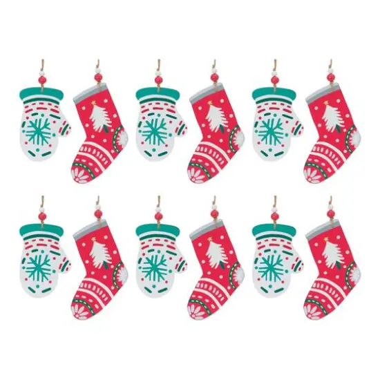 12ct. Assorted Wood Mitten and Stocking Ornaments Set {6}