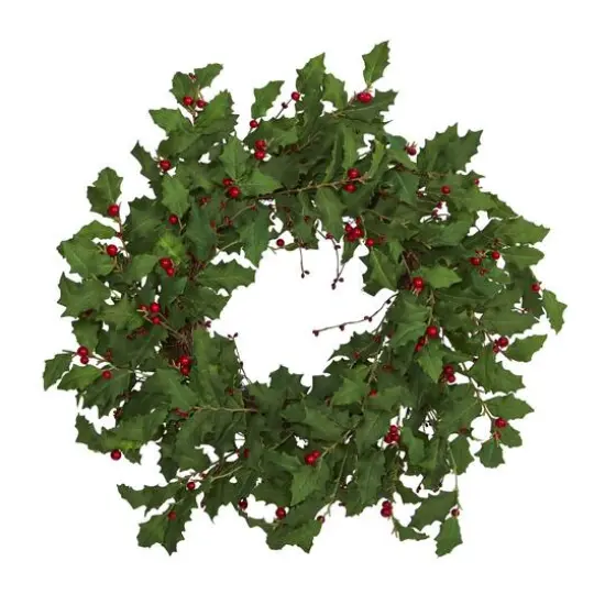28" Green Holly & Berry Wreath {1}