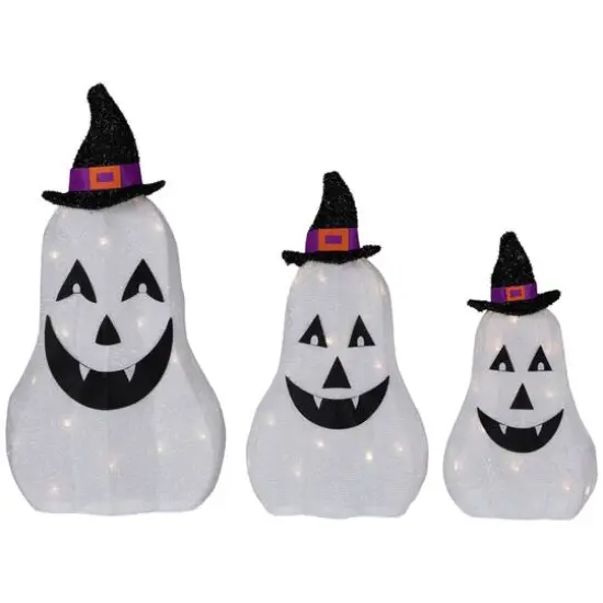 LED Jack O' Lantern Ghosts Outdoor Halloween Decoration Set {4}