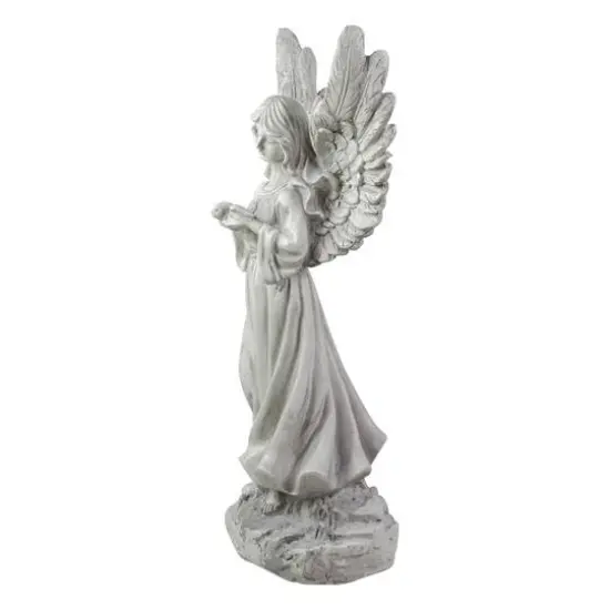 13" Weathered Gray Serene Angel with Dove Outdoor Garden Statue {5}