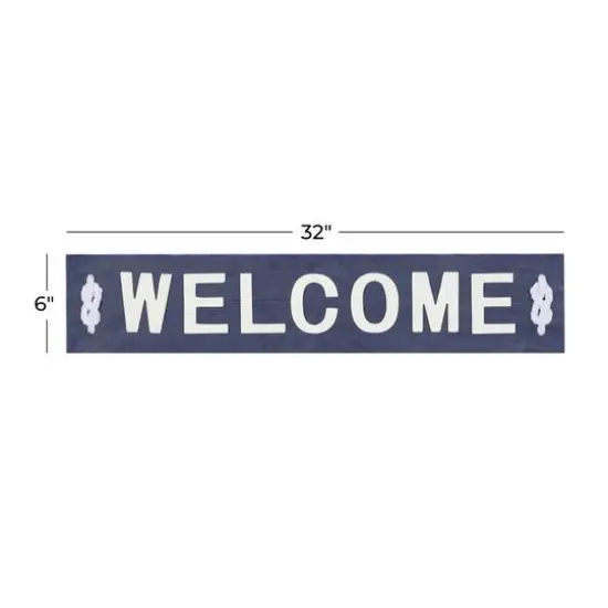 Coastal Blue and White Wood and Metal Welcome Sign, 6" x 32" x 2" {7}