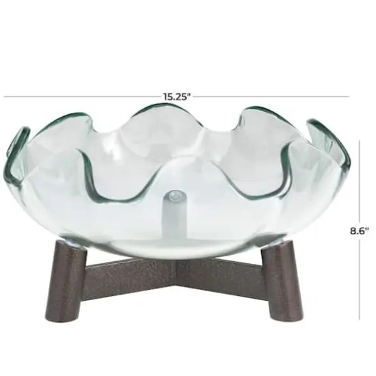 9" Clear Glass Floral Inspired Serving Bowl with Bronze Hammered Y-Shaped Stand {6}