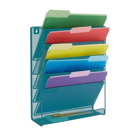 Mind Reader 6 Compartment Vertical Hanging Wall File & Chart Organizer Turquoise {2}