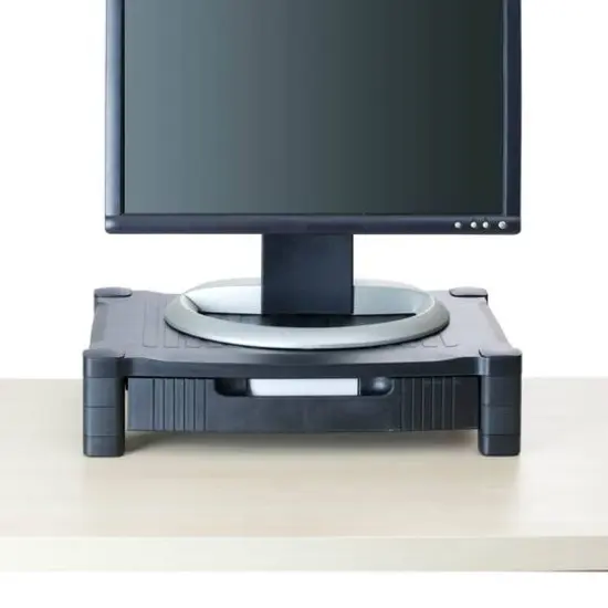 Mind Reader Black Monitor Stand Riser With Drawer Storage {7}