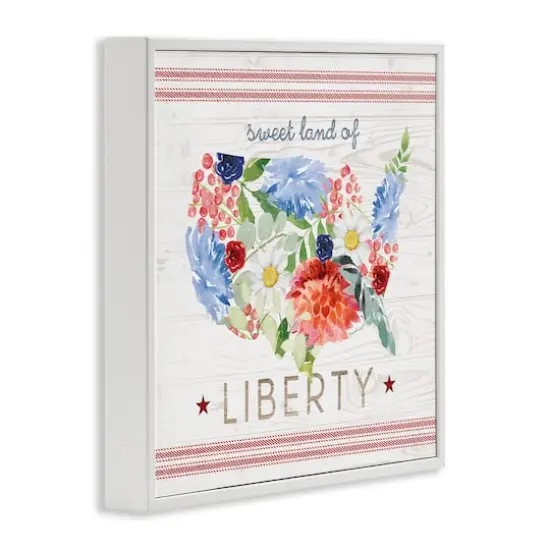 Stupell Industries Sweet Land Of Liberty Floral USA Framed Giclee Art White {4}