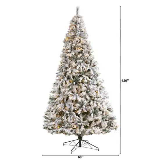 10ft. Pre-Lit Flocked White River Mountain Pine Artificial Christmas Tree, Clear LED Lights {7}