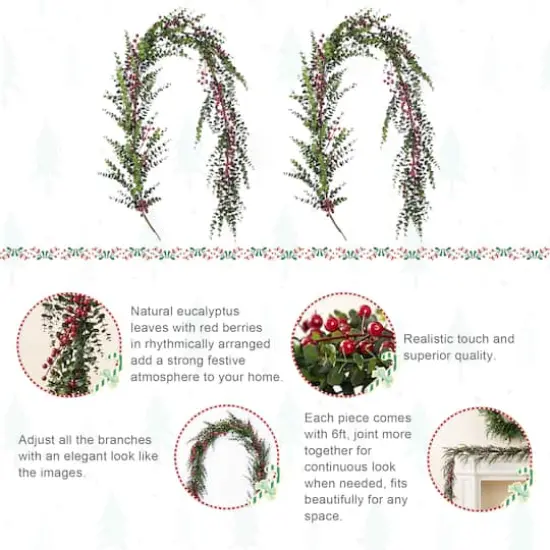 Glitzhome&reg; 6ft Christmas Greenery Eucalyptus Garland with Red Berries, 2ct. {8}