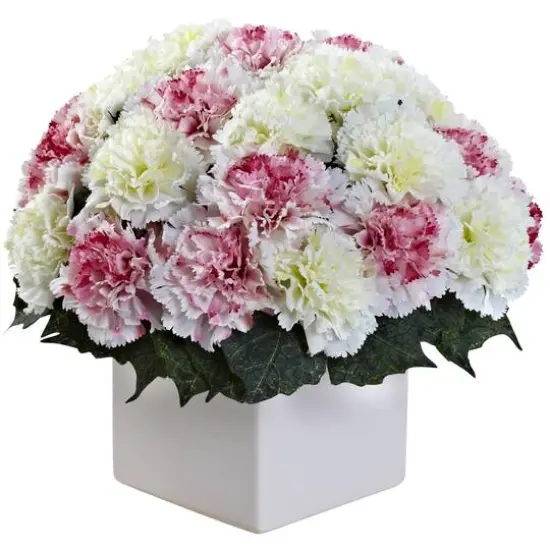11" Pink and White Carnation Arrangement in Vase {1}