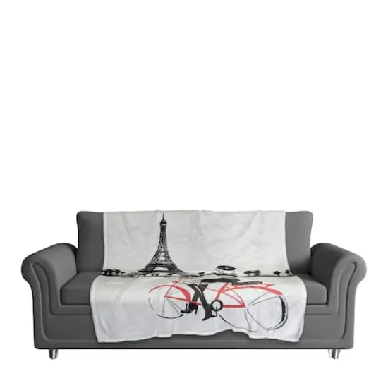 Parisian Red Bike 50" x 60" Coral Fleece Blanket {4}