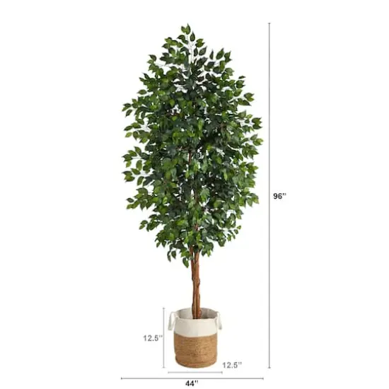 8ft. Ficus Artificial Tree with Handmade Natural Jute and Cotton Planter {3}