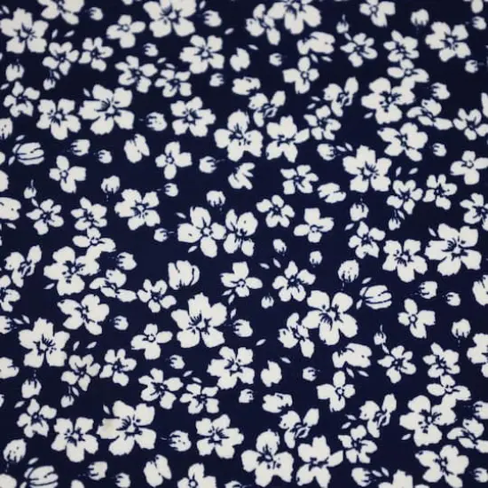 Fabric Merchants White Flowers on Navy Double Brushed Stretch Fabric {1}