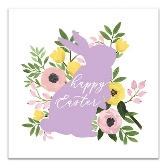 Happy Easter Floral Bunny 16" x 16" Canvas Wall Art {1}