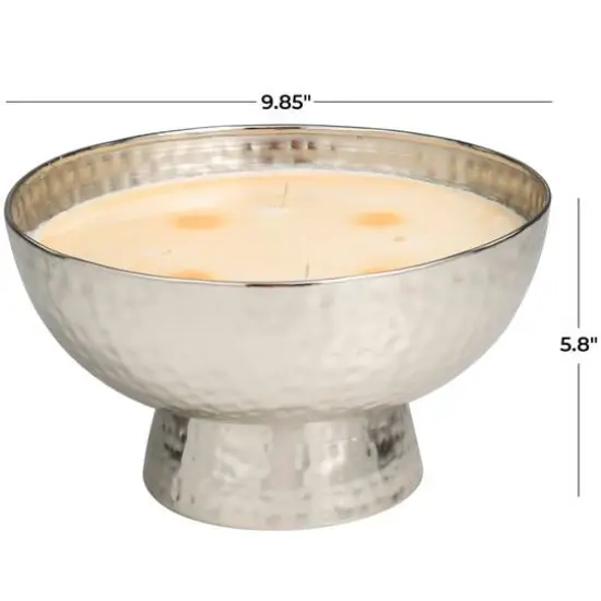 White Wax Jasmine Scented Candle with Elevated Wide Hammered Silver Container {6}