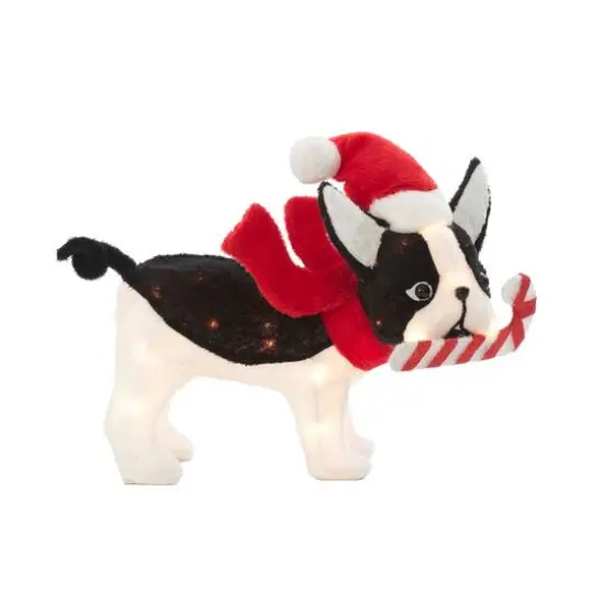 22" Plush Bulldog with Candy Cane Figurine {4}