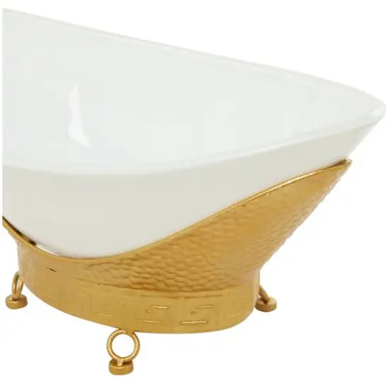 CosmoLiving by Cosmopolitan 23" White Glass Hammered Kitchen Serving Bowl with Gold Metal Stand {7}