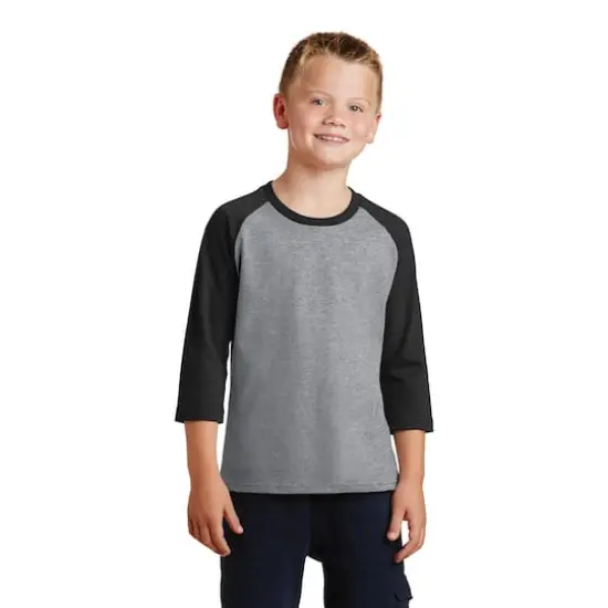 Port & Company Youth Raglan Tee Athletic Heather/Jet Black {4}
