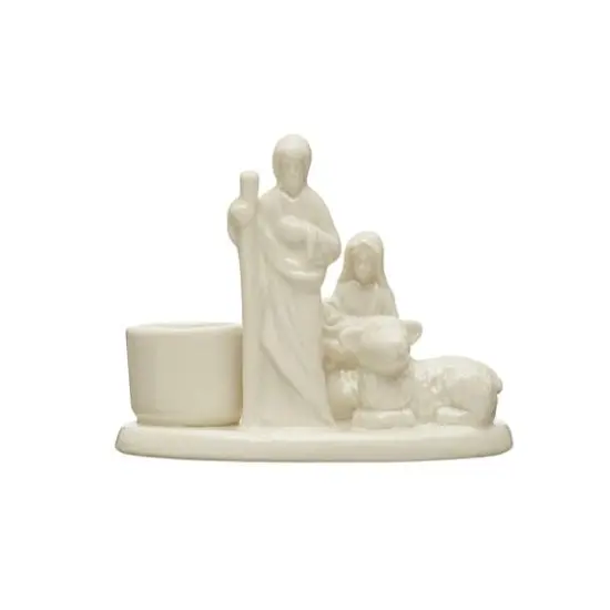 Hello Honey&reg; 3.2" White Nativity Stoneware Nativity Taper CandleHolder {1}